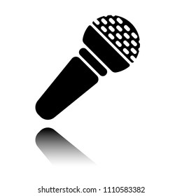 Hands microphone icon. Black icon with mirror reflection on white background