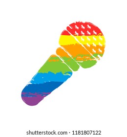 Hands microphone icon. Drawing sign with LGBT style, seven colors of rainbow (red, orange, yellow, green, blue, indigo, violet