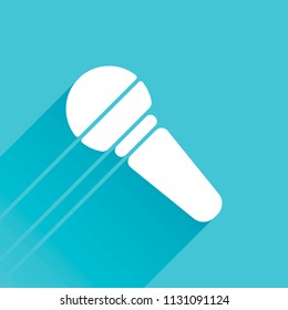 Hands microphone icon. Gray icon with long shadow in bottom left corner on blue background