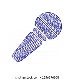 Hands microphone icon. Hand drawn sketched picture with scribble fill. Blue ink. Doodle on white background