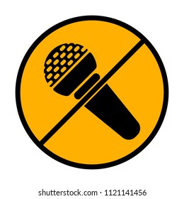 Hands microphone icon. not allowed, black object in warning sign with orange background color