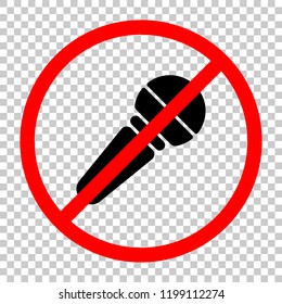 Hands microphone icon. Not allowed, black object in red warning sign with transparent background