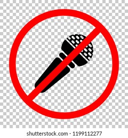 Hands microphone icon. Not allowed, black object in red warning sign with transparent background