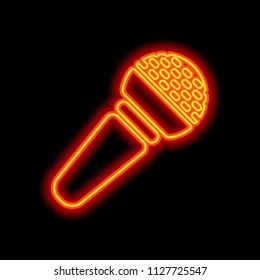 Hands microphone icon. Orange neon style on black background. Light icon