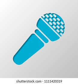 Hands microphone icon. Paper design. Cutted symbol with shadow