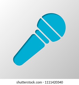 Hands microphone icon. Paper design. Cutted symbol with shadow