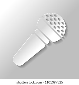 Hands microphone icon. Paper style with shadow on gray background