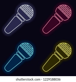 Hands microphone icon. Set of neon sign. Casino style on dark background. Seamless patter