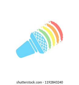 Hands microphone icon. Stack of colorful isometric icons on white background
