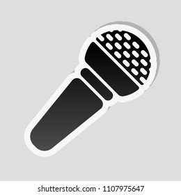 Hands microphone icon. Sticker style with white border and simple shadow on gray background
