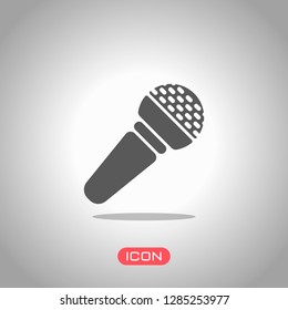 Hands microphone icon. Icon under spotlight. Gray background