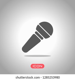 Hands microphone icon. Icon under spotlight. Gray background