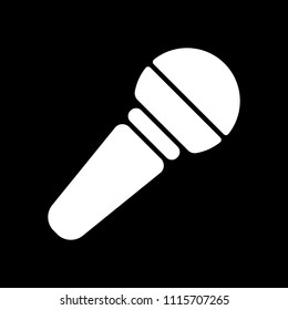 Hands microphone icon. White icon on black background. Inversion