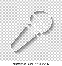 Hands microphone icon. White outline sign with shadow on transparent background