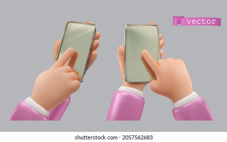 Hands with a mobile phone. 3d render cartoon vector icon