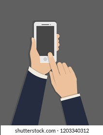 Hands and Mobile phone Dialing Customer contact Social Media Online Business for illustration.Smartphone