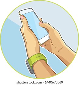 Hands with modern mobile phone