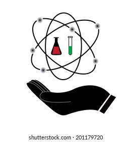 Hands with molecule vector symbol.