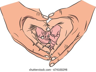 Hands mom and dad to squeeze the child's hand.
