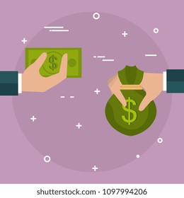 hands with money bag and bills