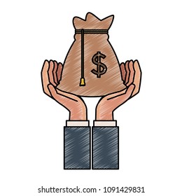 Hands with money bag scribble