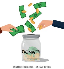 Hands with money for charity donation Fundraiser support aid 