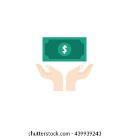 hands with money coin. Flat icon