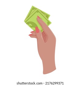 Hands with money Counting, giving, giving, receiving, squeezing and showing money. Payment for goods. Charity. Banking operations with cash. Vector illustration.