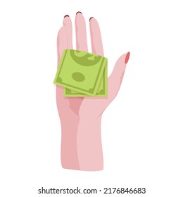 Manos con dinero Contando, dando, recibiendo, exprimiendo y mostrando dinero. Pago por mercancías. Caridad. Operaciones bancarias con efectivo. Ilustración vectorial.