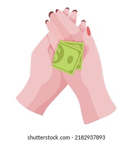 Hands with money Counting, giving, giving, receiving, squeezing and showing money. Payment for goods. Charity. Banking operations with cash. Vector illustration.