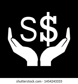 Hands and money currency SINGAPORE DOLLAR sign white on black background