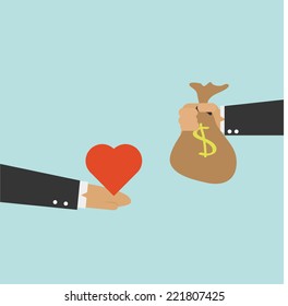 hands with money and heart