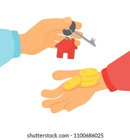 Hands with money and with keys.Vector illustration.