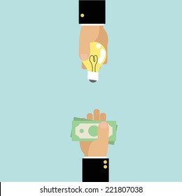 hands with money and lamp
