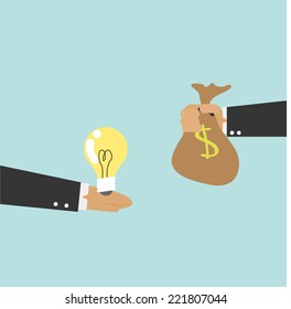 hands with money and lamp