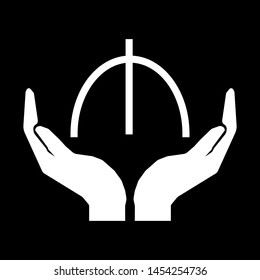 Hands and money sign. Manat. Azerbaijan. Take care money sign. white on black background