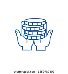 Hands with moneys line icon concept. Hands with moneys flat  vector symbol, sign, outline illustration.