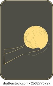 Hands with moon in celestial engraving style. Astrological illustration in tarot card style. Astrology, signs and symbols