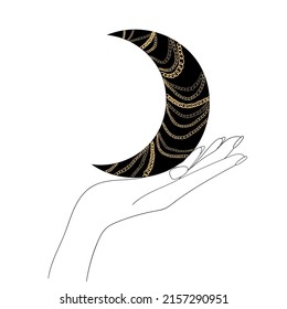 Hände, Mond und Herzen. Vektorgrafik. 