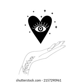 Hands, Moon and hearts. Vector illustration. 