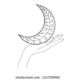 Hände, Mond und Herzen. Vektorgrafik. 