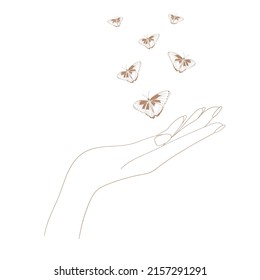 Hands, Moon and hearts. Vector illustration. 