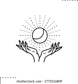 icono de vectores de manos y luna en contornos