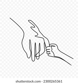 hands of mother and child, One continuous single line hand drawing 