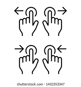 Hands move icons. Used for working on electronic devices. Simple design. Line vector. Isolate on white background.