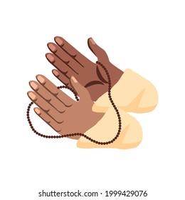 hands with muslim rosary isolated icon