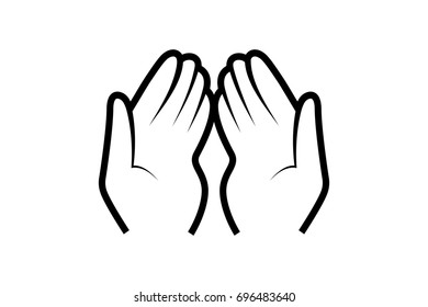 Hands of a Muslim who prays, the vector on a white background. Use for Arafat, Hajj, Umrah, Ramadan, Prayer. Vector illustration.