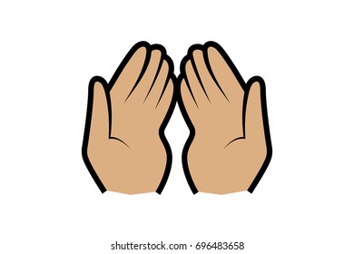 Hands of a Muslim who prays, the vector on a white background. Use for Arafat, Hajj, Umrah, Ramadan, Prayer. Vector illustration.