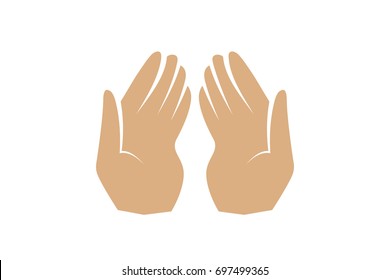 Hands of a Muslim who prays, the vector on a white background. Use for Arafat, Hajj, Umrah, Ramadan, Prayer. Vector illustration.