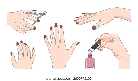 Mãos cuidados com as unhas e aplicação de polimento tutorial para unhas bonitas